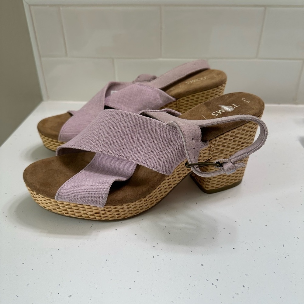 Tom’s Ibiza Platform Heels Women’s 7.5 Lilac Purple Sandals Woven Chunky Shoes - Picture 3 of 10
